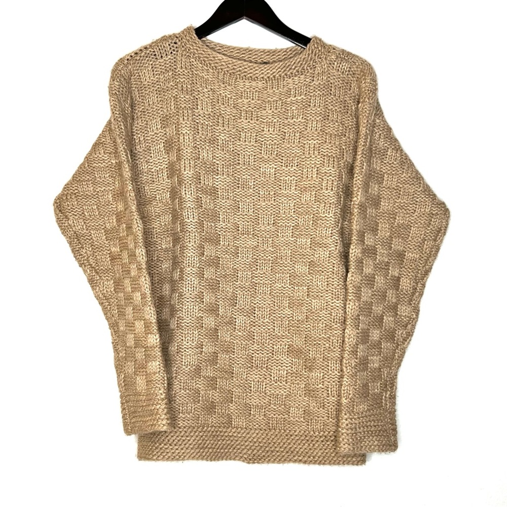 Calvin Klein Worsted Wool Basket Weave Sweater Women’s L Gold Preppy Office